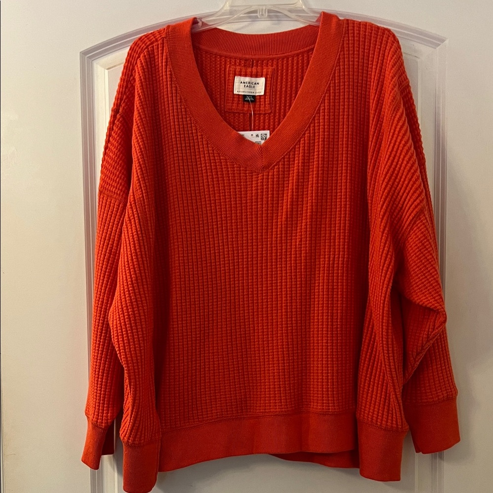 American Eagle Orange V-Neck Thermal top